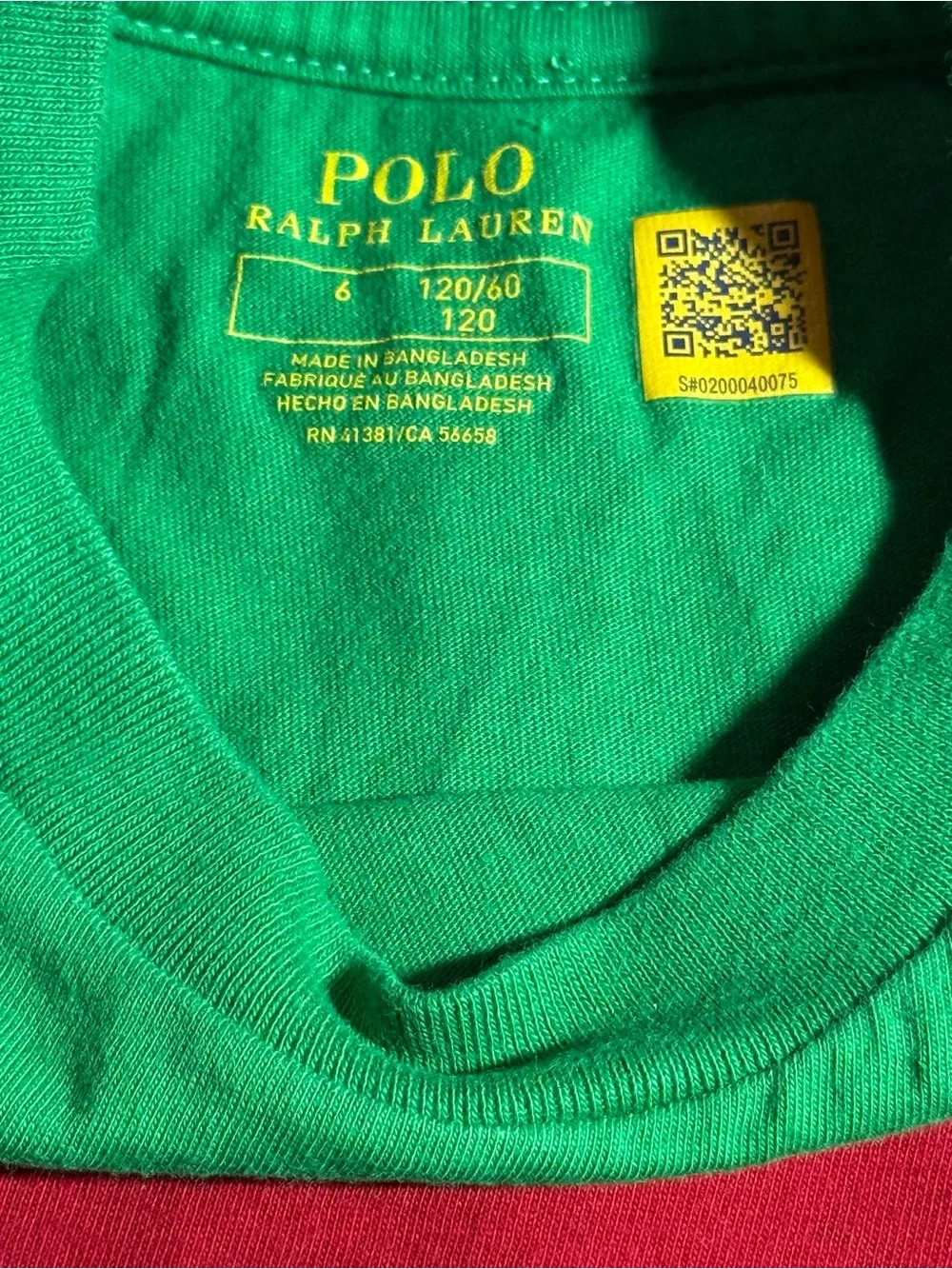 Ralph Lauren Green Tee with Red, Navy & Yellow Stripes